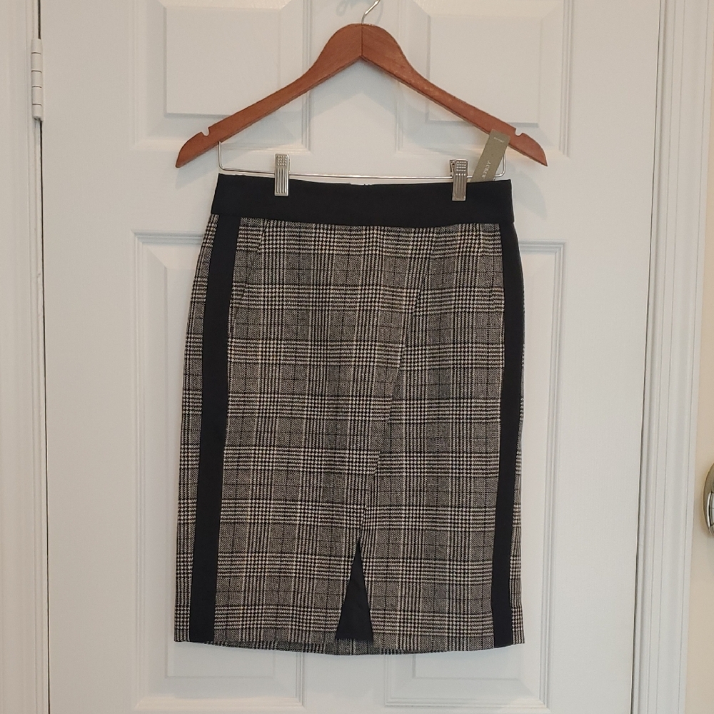 J. Crew Black and Gray Checkered Pencil Skirt